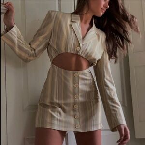 Danielle Bernstein by WeWoreWhat Cut-Out Blazer Dress M Celadon Stripe